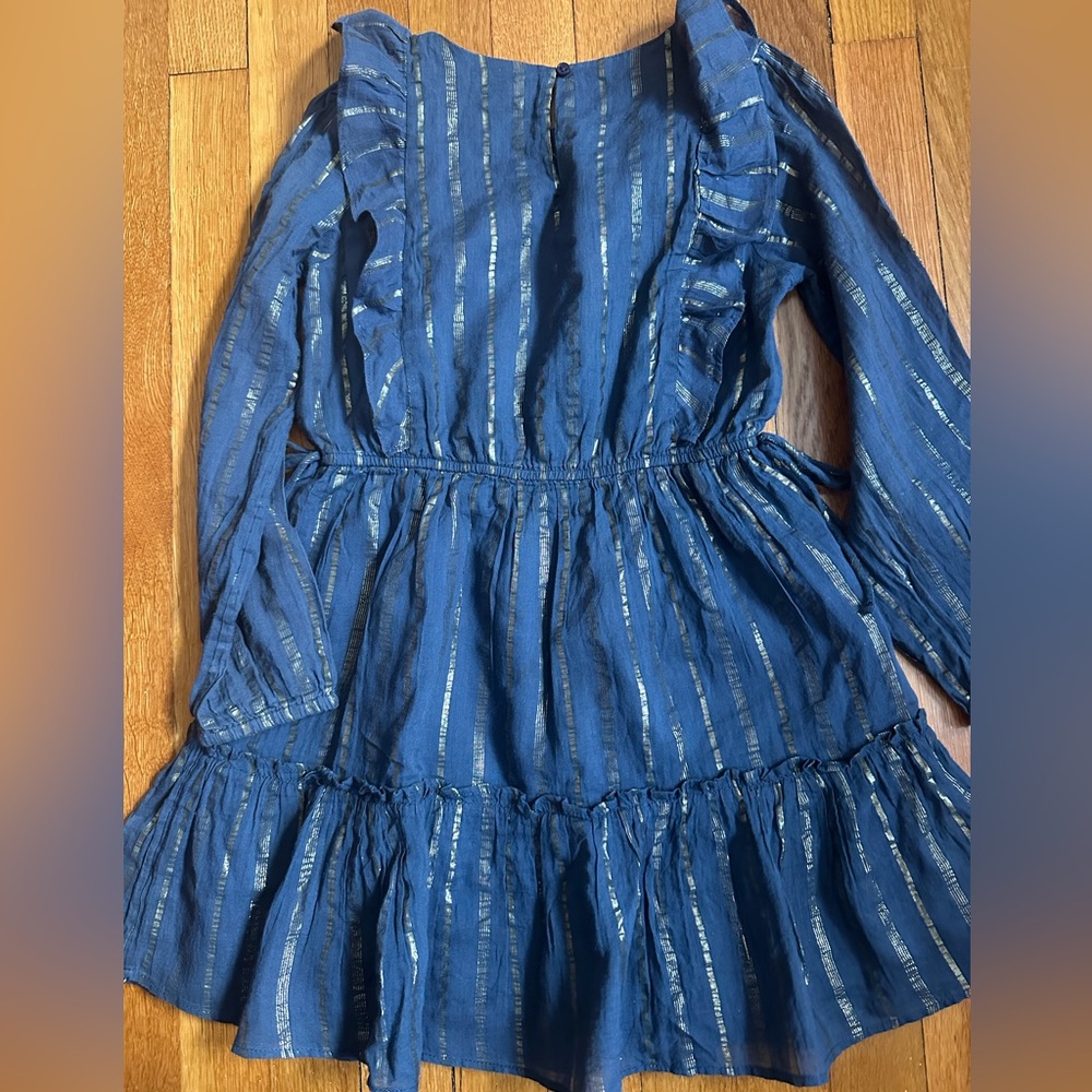 Blue Ruffled Dress with Metallic Stripes - Picture 3 of 3